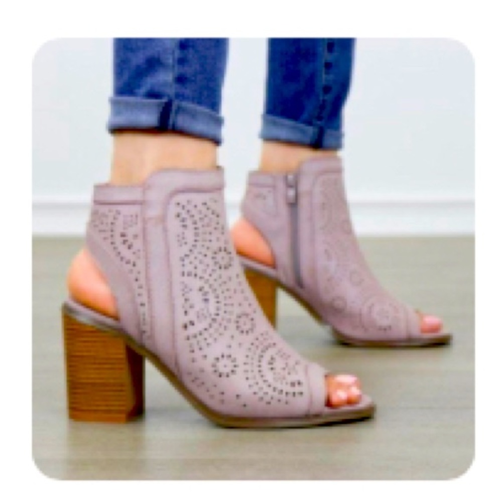 Mauve laser cut bootie boot heel